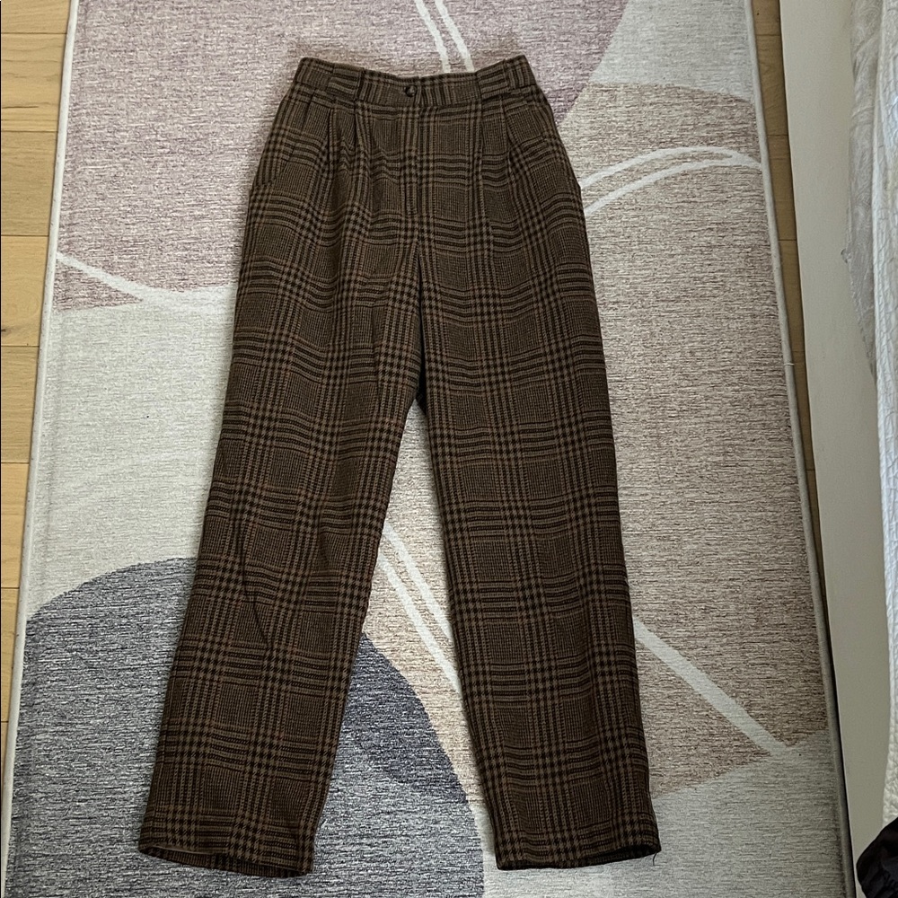Dark academia vintage Brown Checkered Pants
